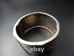 Ancien Bracelet 19e Angleterre Victorien argent décor d'oiseaux poignée 17 cm