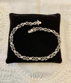 Ancien Bracelet Argent Massif Poinçon Orfevre 16 Diamants Véritables