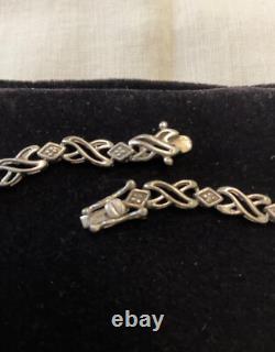 Ancien Bracelet Argent Massif Poinçon Orfevre 16 Diamants Véritables