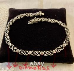 Ancien Bracelet Argent Massif Poinçon Orfevre 16 Diamants Véritables