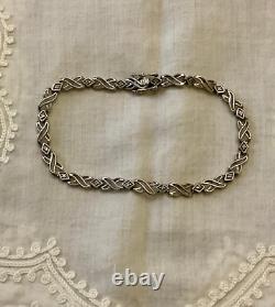 Ancien Bracelet Argent Massif Poinçon Orfevre 16 Diamants Véritables