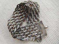 Ancien Bracelet En Argent Massif Cygne 19 Cms 37 Grammes Maille Ruban Tresse B78