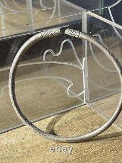 Ancien Bracelet Enfant Romain, Argent, II-III Siècle ap JC, 2 Têtes Zoomorphes