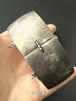 Ancien Bracelet Gourmette En Argent Massif Silver Maille Jonc art nouveau deco