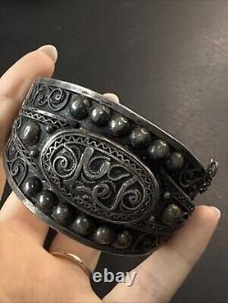 Ancien Bracelet Gourmette En Argent Massif Silver Maille Jonc ethnique tank
