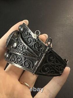 Ancien Bracelet Gourmette En Argent Massif Silver Maille Jonc ethnique tank