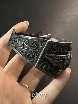 Ancien Bracelet Gourmette En Argent Massif Silver Maille Jonc ethnique tank