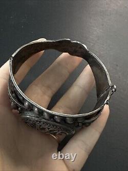 Ancien Bracelet Gourmette En Argent Massif Silver Maille Jonc ethnique tank