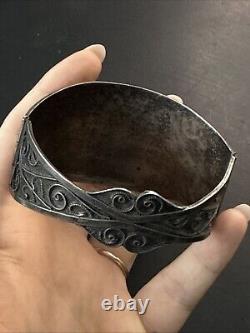 Ancien Bracelet Gourmette En Argent Massif Silver Maille Jonc ethnique tank