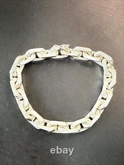 Ancien Bracelet Gourmette En Argent Massif Silver Maille chaine tank 1940 89gr