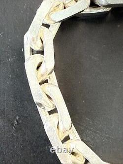 Ancien Bracelet Gourmette En Argent Massif Silver Maille chaine tank 1940 89gr