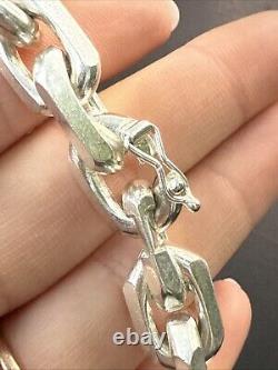 Ancien Bracelet Gourmette En Argent Massif Silver Maille chaine tank 1940 89gr
