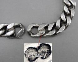 Ancien Bracelet Gourmette en Argent Massif Maille chaine Figaro Vintage 77.2 G