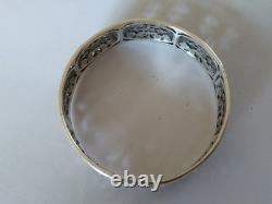 Ancien Bracelet Jonc Art Déco Argent Massif Fleurs 1930 Ajouré