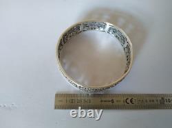 Ancien Bracelet Jonc Art Déco Argent Massif Fleurs 1930 Ajouré