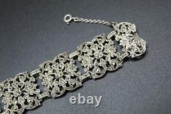 Ancien Bracelet Manchette Art Nouveau XIXè en Argent Massif Serti de Marcassites
