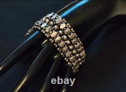 Ancien Bracelet Manchette Articulé Argent Massif Motifs Floraux sublime