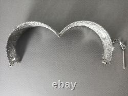 Ancien Bracelet Manchette Filigranes En Argent Massif