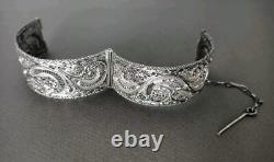 Ancien Bracelet Manchette Filigranes En Argent Massif