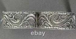 Ancien Bracelet Manchette Filigranes En Argent Massif
