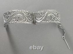 Ancien Bracelet Manchette Filigranes En Argent Massif