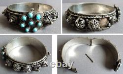 Ancien Bracelet ethnique argent massif + perles silver colonial 77 gr