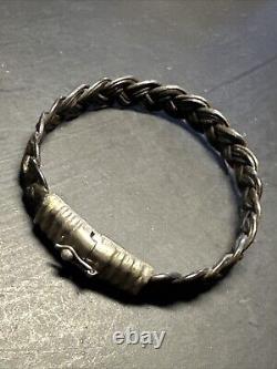 Ancien Bracelet style albanu Argent Massif Silver Maille Jonc tresser éléphant