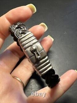 Ancien Bracelet style albanu Argent Massif Silver Maille Jonc tresser éléphant