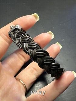 Ancien Bracelet style albanu Argent Massif Silver Maille Jonc tresser éléphant