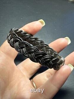 Ancien Bracelet style albanu Argent Massif Silver Maille Jonc tresser éléphant