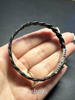 Ancien Bracelet style albanu Argent Massif Silver Maille Jonc tresser éléphant