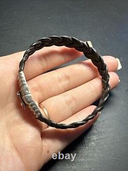 Ancien Bracelet style albanu Argent Massif Silver Maille Jonc tresser éléphant