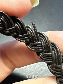 Ancien Bracelet style albanu Argent Massif Silver Maille Jonc tresser éléphant
