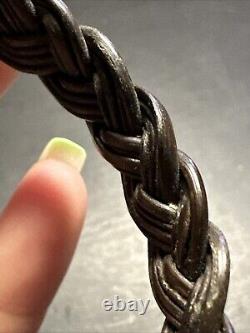 Ancien Bracelet style albanu Argent Massif Silver Maille Jonc tresser éléphant