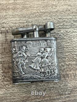 Ancien Briquet lighter a Essence ÉCLAT En Argent Massif 800 Danseurs