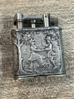 Ancien Briquet lighter a Essence ÉCLAT En Argent Massif 800 Danseurs