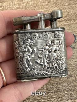 Ancien Briquet lighter a Essence ÉCLAT En Argent Massif 800 Danseurs