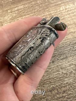 Ancien Briquet lighter a Essence ÉCLAT En Argent Massif 800 Danseurs