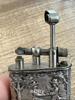 Ancien Briquet lighter a Essence ÉCLAT En Argent Massif 800 Danseurs