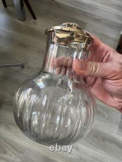 Ancien Broc Carafon Verre et Argent Massif XIXéme Minerve