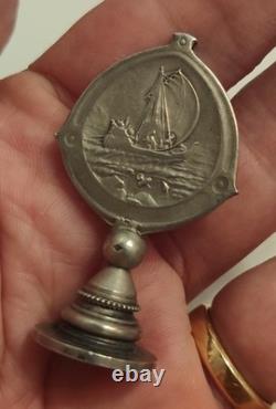 Ancien Cachet cire Argent Massif de bureau saint Georges sceau matrice religion