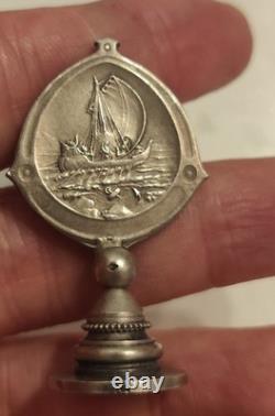 Ancien Cachet cire Argent Massif de bureau saint Georges sceau matrice religion
