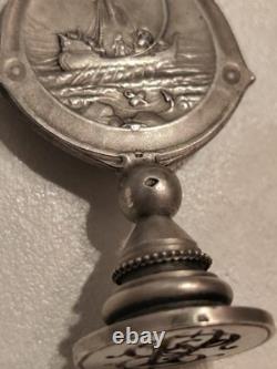 Ancien Cachet cire Argent Massif de bureau saint Georges sceau matrice religion