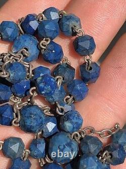 Ancien Chapelet Argent Massif Perles Lapis Lazuli