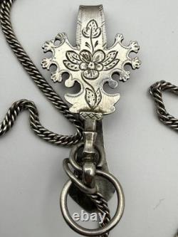Ancien Châtelaine / Pince de Montre en Argent Massif signé Alfred Quantin XIXe