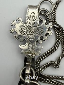 Ancien Châtelaine / Pince de Montre en Argent Massif signé Alfred Quantin XIXe