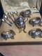 Ancien Coffret 4 Salerons Et Un Moutardier En Argent Massif Poinçon Minerve