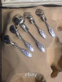 Ancien Coffret 4 Salerons Et Un Moutardier En Argent Massif Poinçon Minerve