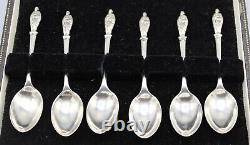 Ancien Coffret 6 Petites Cuilleres Cafe Moka En Argent Massif Anglais XIX Eme