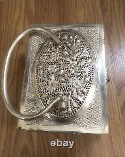 Ancien Coffret À Main En Argent Massif Poinçon 800 Asiatique Pas De Poinçon